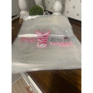 Pink Zebra Clear Plastic Merchandise Bags 12x15 Patch Handle 45 Count 2 Mil